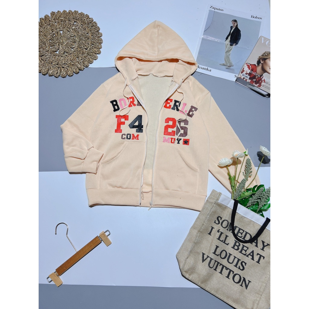 Áo Khoác Nỉ Nữ F426 Mũ 2 Lớp Áo Hoodie Nỉ Form Rộng Tay Bồng Khóa Kéo