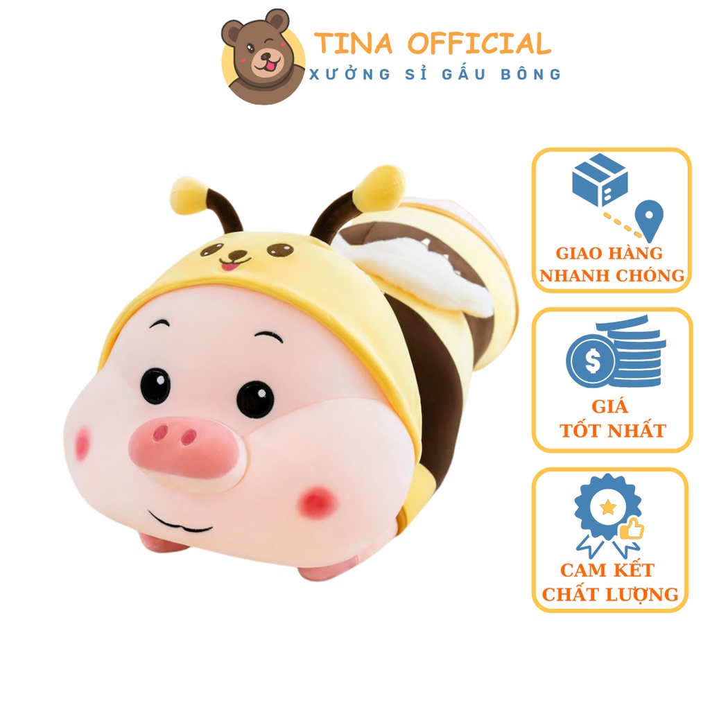 Gấu bông heo ong vàng siêu dễ thương, thú nhồi bông lợn hồng cao cấp 1m và 1m2 TINA OFFICIAL