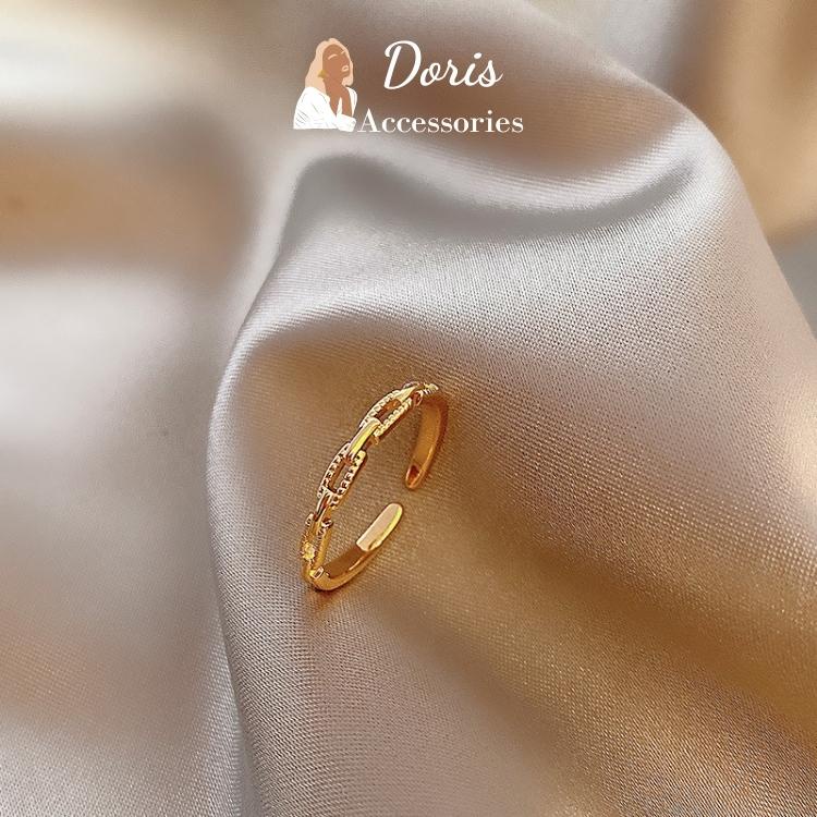 Nhẫn nữ đeo tay Doris dạng mắt xích xoắn đơn giản, thiết kế hở phù hợp mọi size tay l Nhẫn nữ mạ vàng cho nữ NT_N007