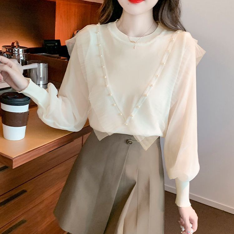 Áo Dệt Kim Chiffon Tay Dài Phối Bèo Đính Hạt Thiết Kế Thanh Lịch Cho Nữ  tao bao