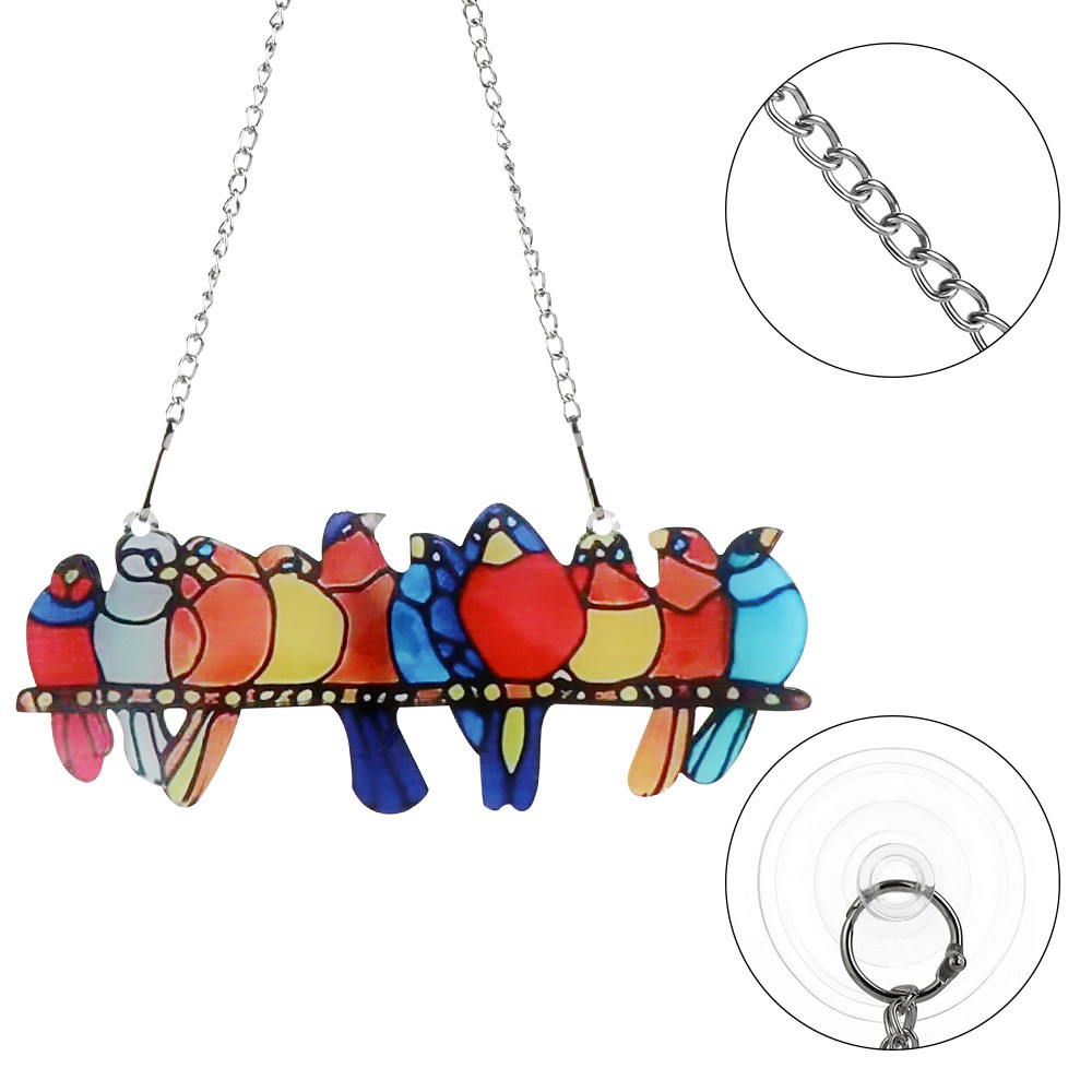 💜ZAIJIE💜 for Mother's Day & Valentine's Day Gift Multicolor Birds Sculptures Pendant Stained Glass on a Wire High Bright Colors Bird Front Door Decoration Home Window Series Ornament Window Panel