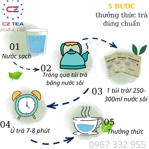 Chè xanh hữu cơ túi lọc CZ TEA - Chè cổ thụ Suối Giàng giúp thanh nhiệt, ngăn ngừa lão hóa, giảm cholesterol, giảm cân