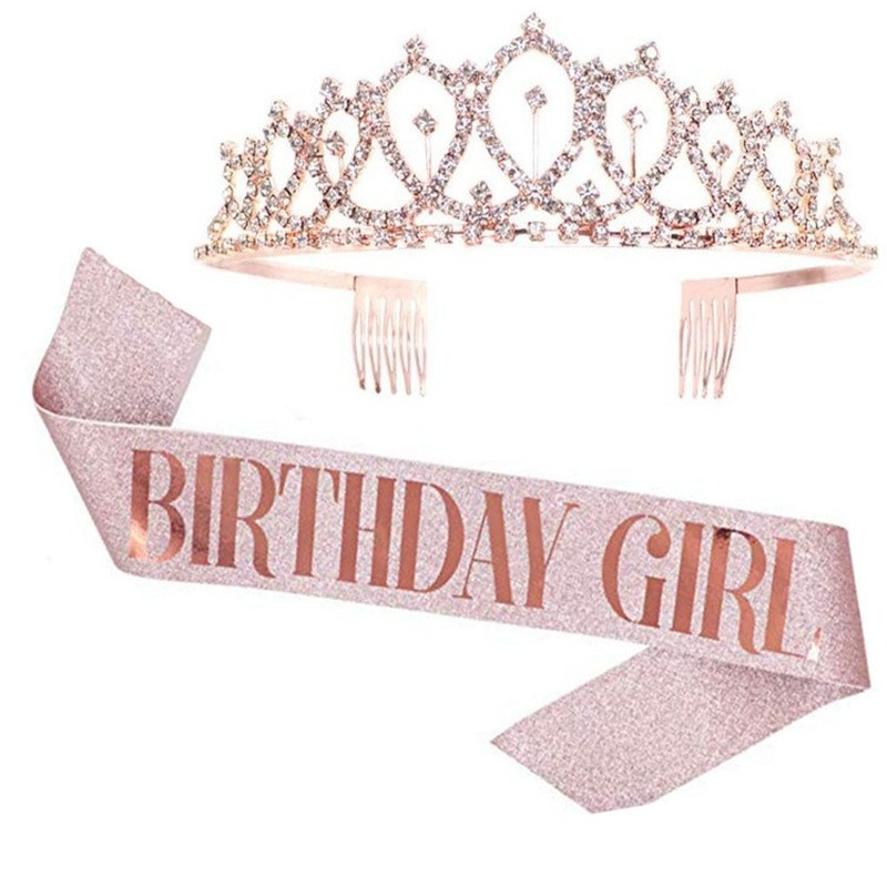 Khăn quàng vai họa tiết chữ "Birthday Queen Birthday Girl" / Vương miện dùng trang trí tiệc sinh nhật