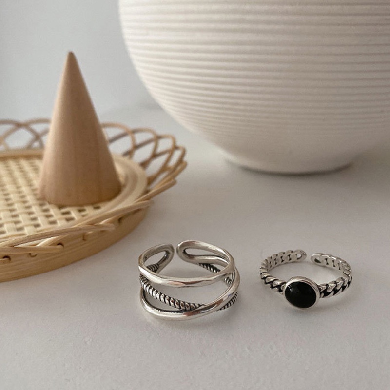 Nhẫn Đính Đá Đen / Bạc Phong Cách Cổ Điển Thời Trang Có Thể Điều Chỉnh Sáng Tạo Dành Cho Nữ