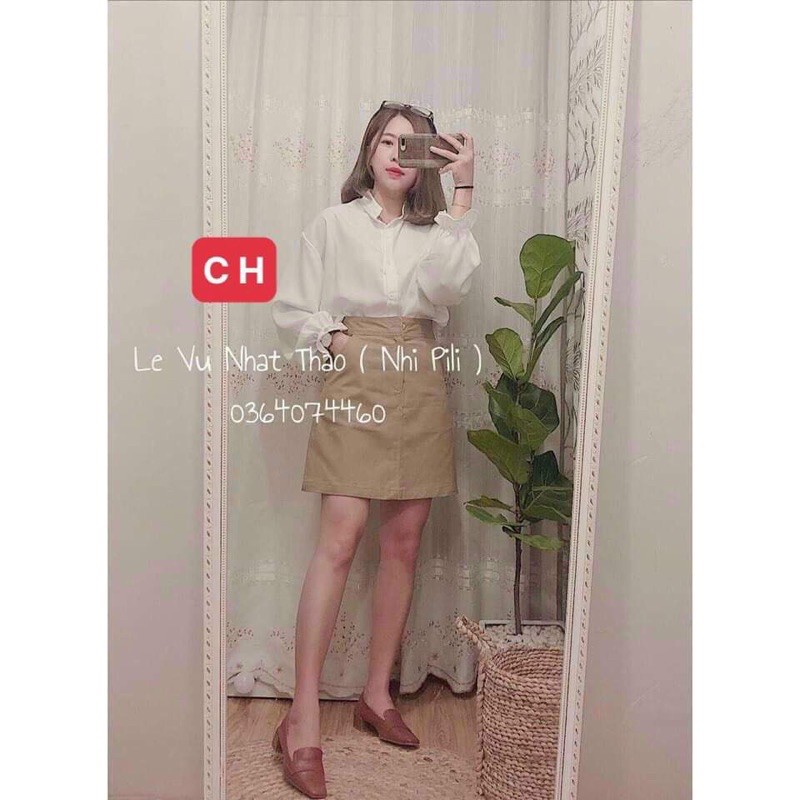 Áo sơ mi cổ tàu tay rúm CH12