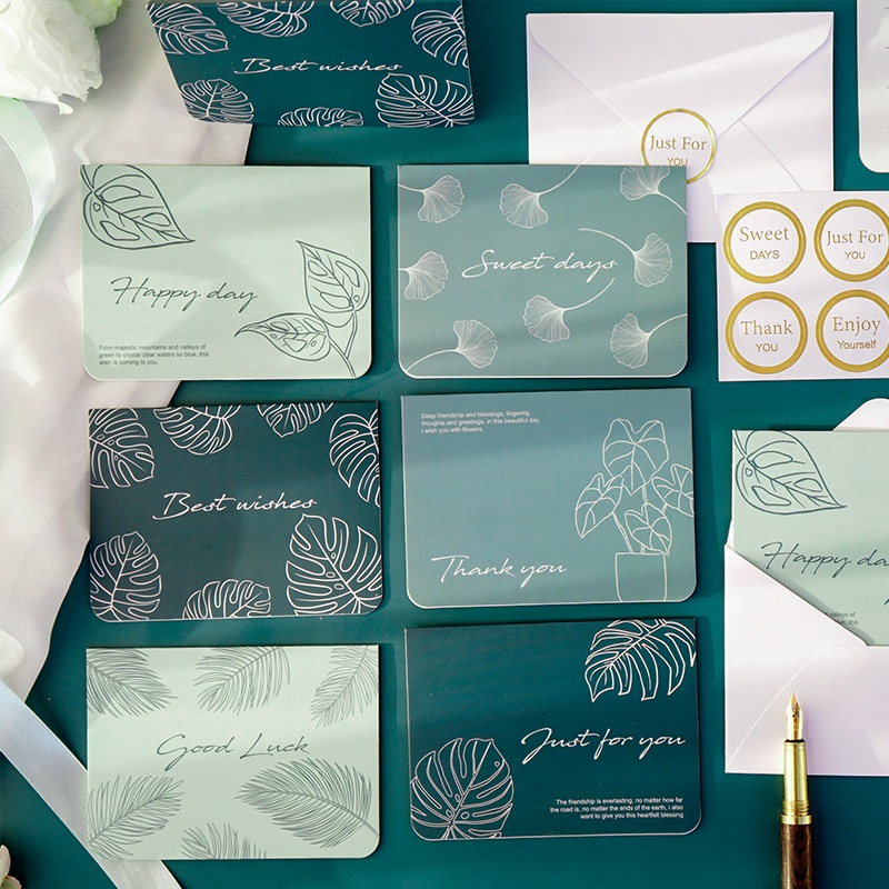 Set 6 tấm thiệp chúc mừng năm mới in hình cây xanh