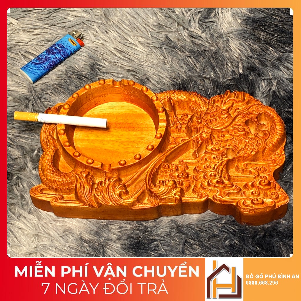 (SRMA9769 giảm 50%) GẠT TÀN THUỐC LÁ gỗ hương đỏ tự nhiên hình Rồng - Hàng đồ gỗ mỹ nghệ - Kích thước 22x12x4cm