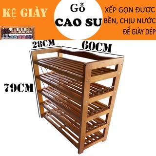 Kệ để giày dép phong cách Hàn Quốc 5 tầng tiện dụng rộng 60cm, sâu 28cm, cao 80cm bằng gỗ có móc sắt (Vàng cánh gián)