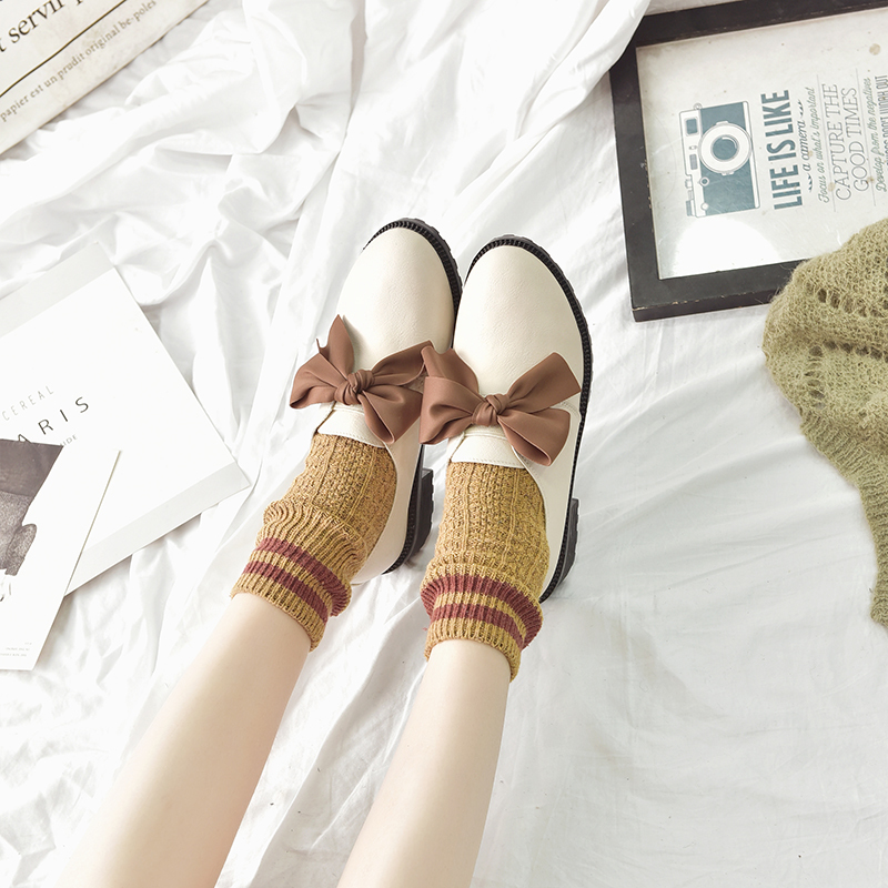 IELGY cute wild Korean version British small leather shoes retro college wind tide shoes solid color ribbon stepping leisure bow