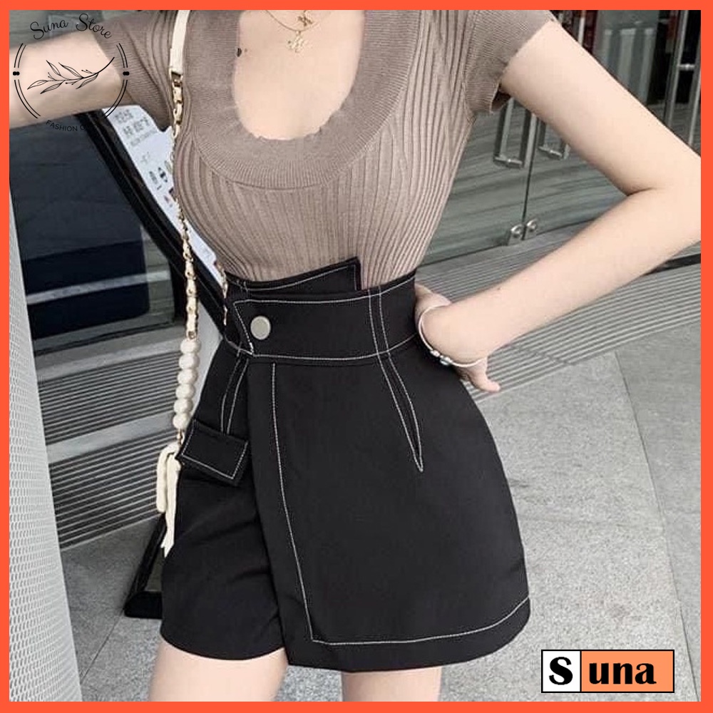 Chân váy nữ vạt chéo chỉ nổi , Quần giả váy lưng cao vạt chéo SUNA FASHION từ 42 - 60kg