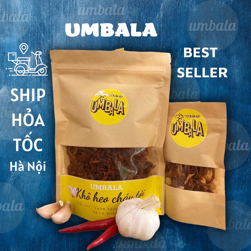 [BEST SELLER]  100g Khô heo cháy tỏi dạng túi zip ngon nhức nách ăn vặt Umbala