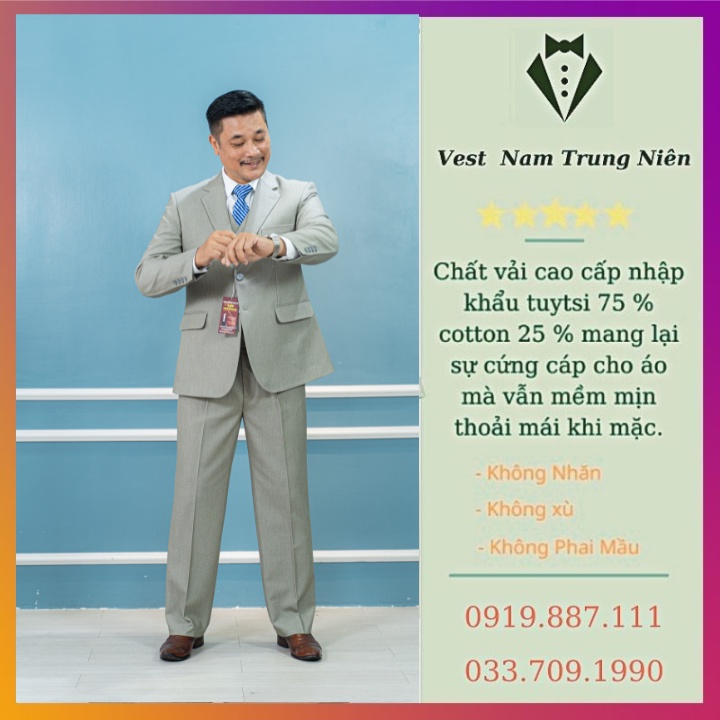 Vest Nam Trung Niên Cao Cấp Chất Liệu Nhập Khẩu, Bộ Com Lê Nam Cao Cấp