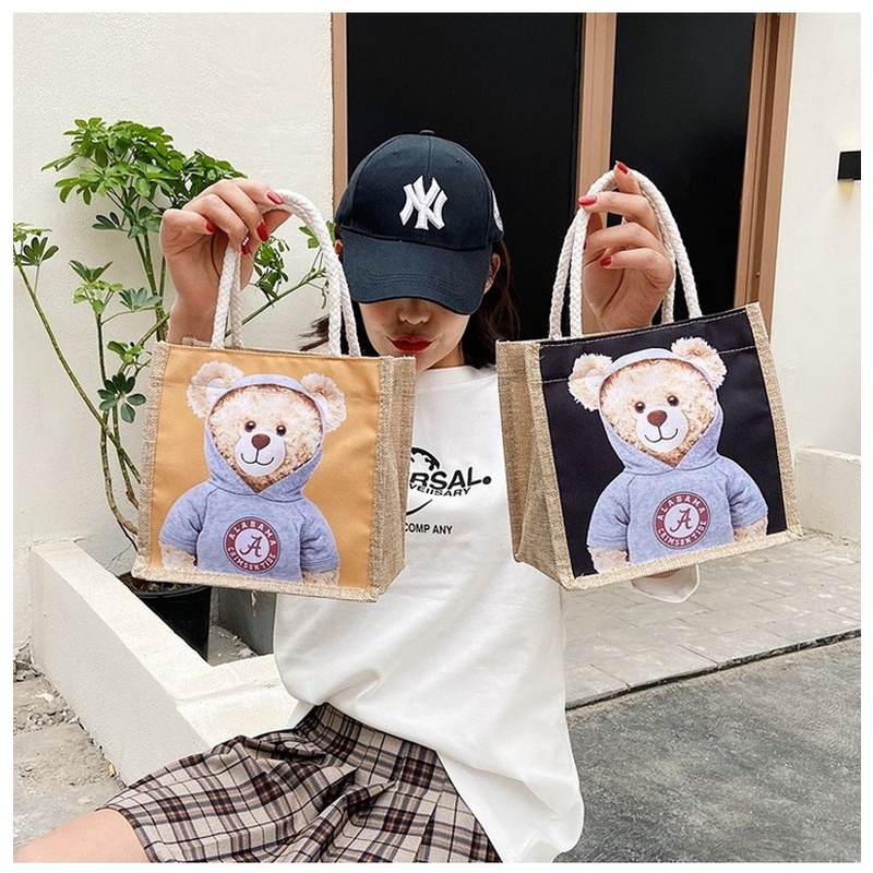 Túi tote Vải Lanh mini In Họa Tiết Hoạt Hình Phong Cách Nhật Bản Thời Trang Cho Nữ