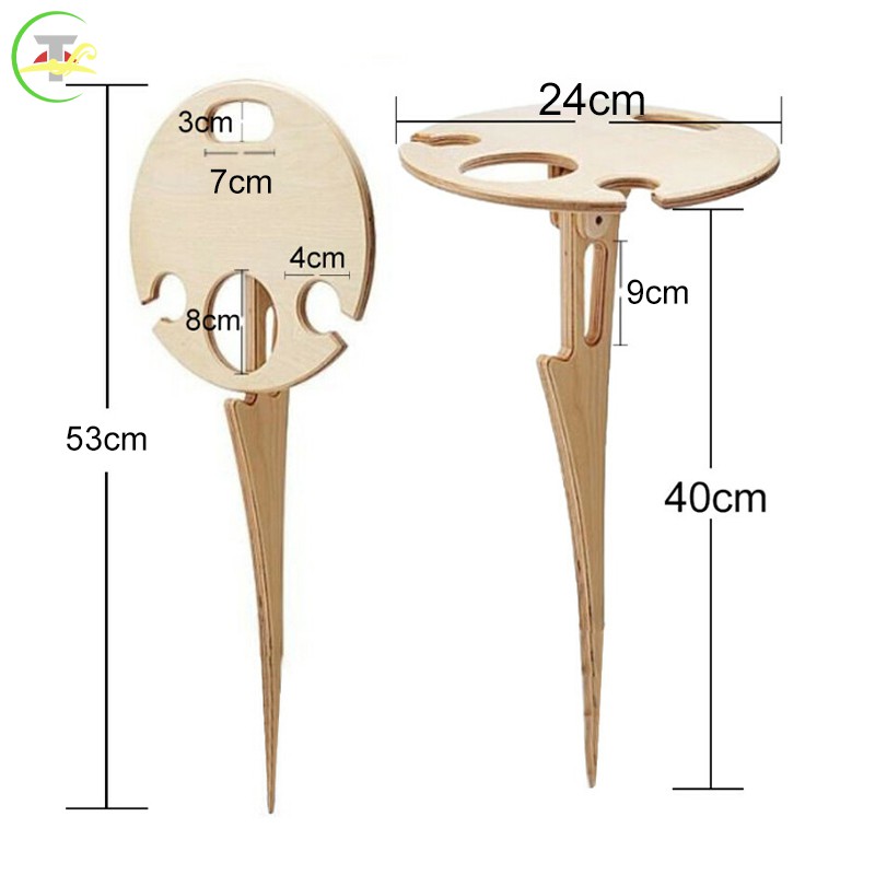 TG Outdoor Portable Wine Table with Foldable Round Desktop Mini Wooden Picnic Table Easy to Carry @vn