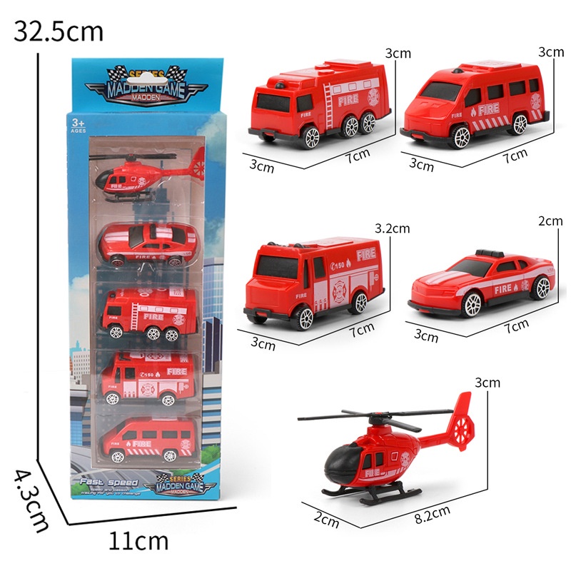 Set 5 xe đồ chơi tùy chọn kiểu cảnh sát/ cứu hỏa/ cứu thương