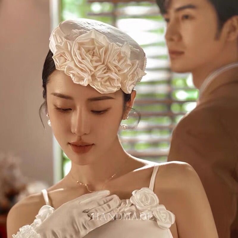 [Aishang Trang Sức Đẹp] Mũ Beret Cô Dâu Phong Cách Hepburn Anh Quốc Cổ Điển Màu Trắng Phụ Kiện Chụp Ảnh Cưới Cô Dâu