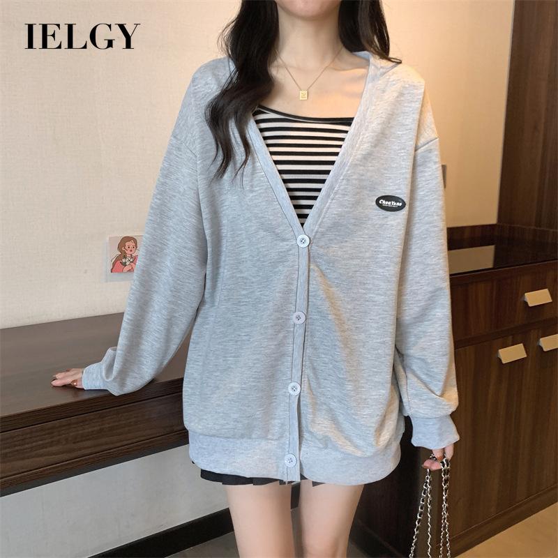 Áo khoác IELGY dài tay dáng rộng cổ chữ V thời trang hè cho nữ