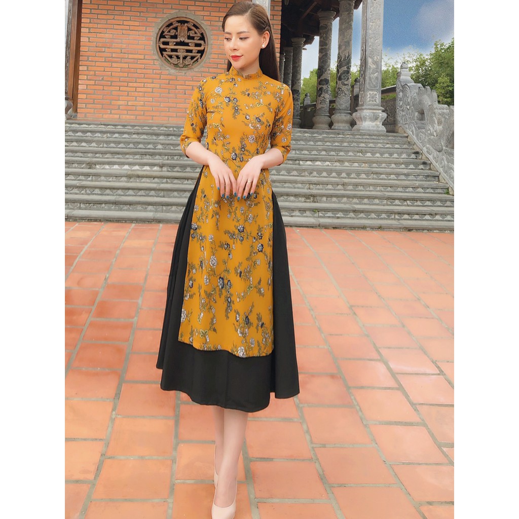 Áo dài cổ trụ hoa nhí  – MS2038AD