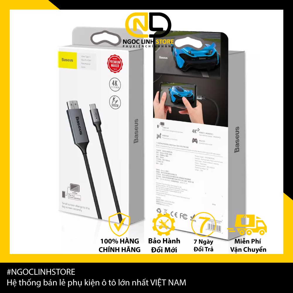 Cáp chuyển USB Type C sang HDMI Baseus hỗ trợ xuất Video 4K - 60Hz từ Smartphone ra TV