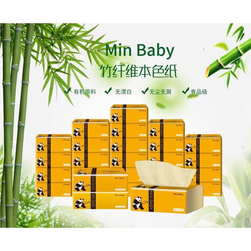 GIẤY ĂN GẤU TRÚC MIN BABY GÓI ĐỦ 300 TỜ SIÊU DAI MÀU NGUYÊN BẢN
