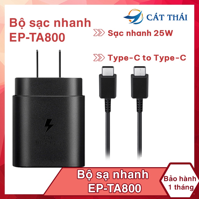 Bộ sạc samsung 25W, cổng sạc type-c chuyên dùng, sạc pin nhanh chóng, độ dài dây 1m tiện lợi, bộ sạc gồm cốc sạc và dây.