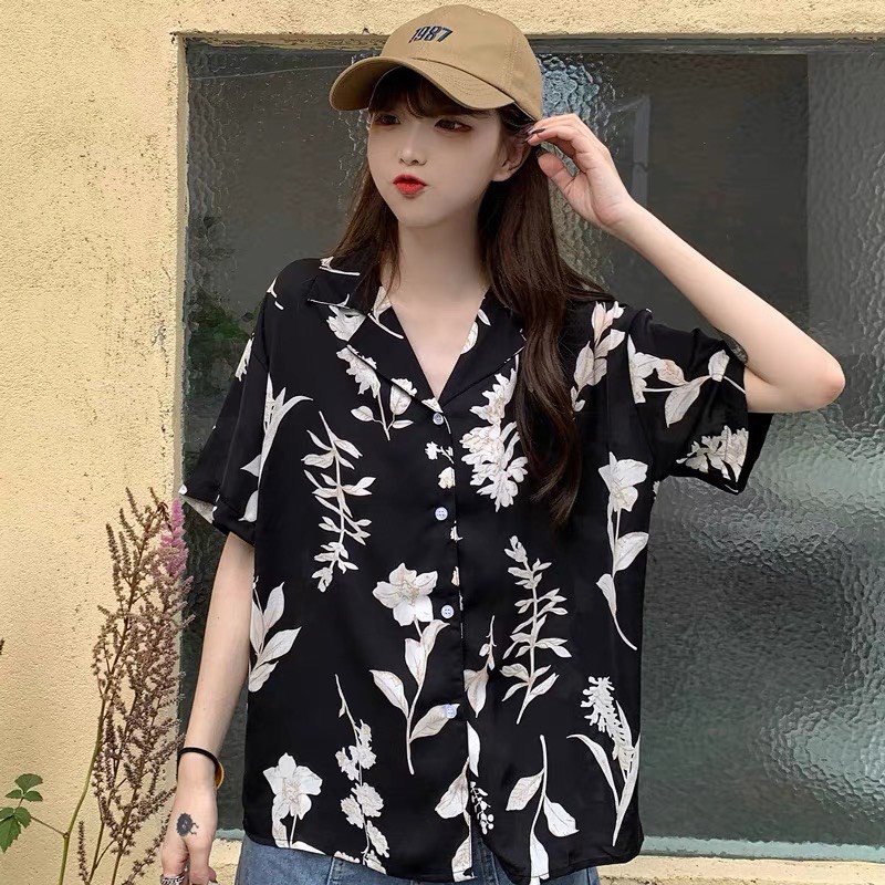 Sơ mi Hoa Đen Kem