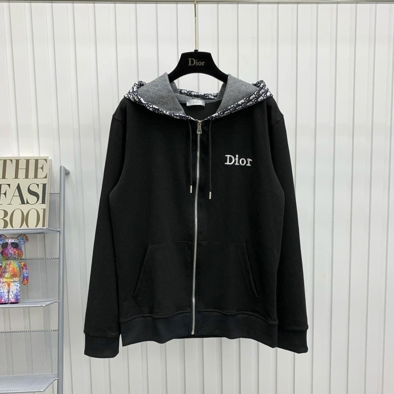 Áo khoác hoodie zip nam nữ CD thêu chữ ngực phối mũ hoạ tiết chữ thổ cẩm monogram chất nỉ cotton đẹp