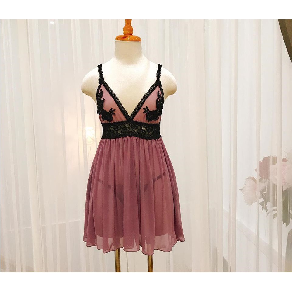 [Size S-XL<68 kg ] Váy ngủ sexy voan thun dày mịn quyến rũ dark rose bloom AM110002_đầm ngủ sexy | BigBuy360 - bigbuy360.vn