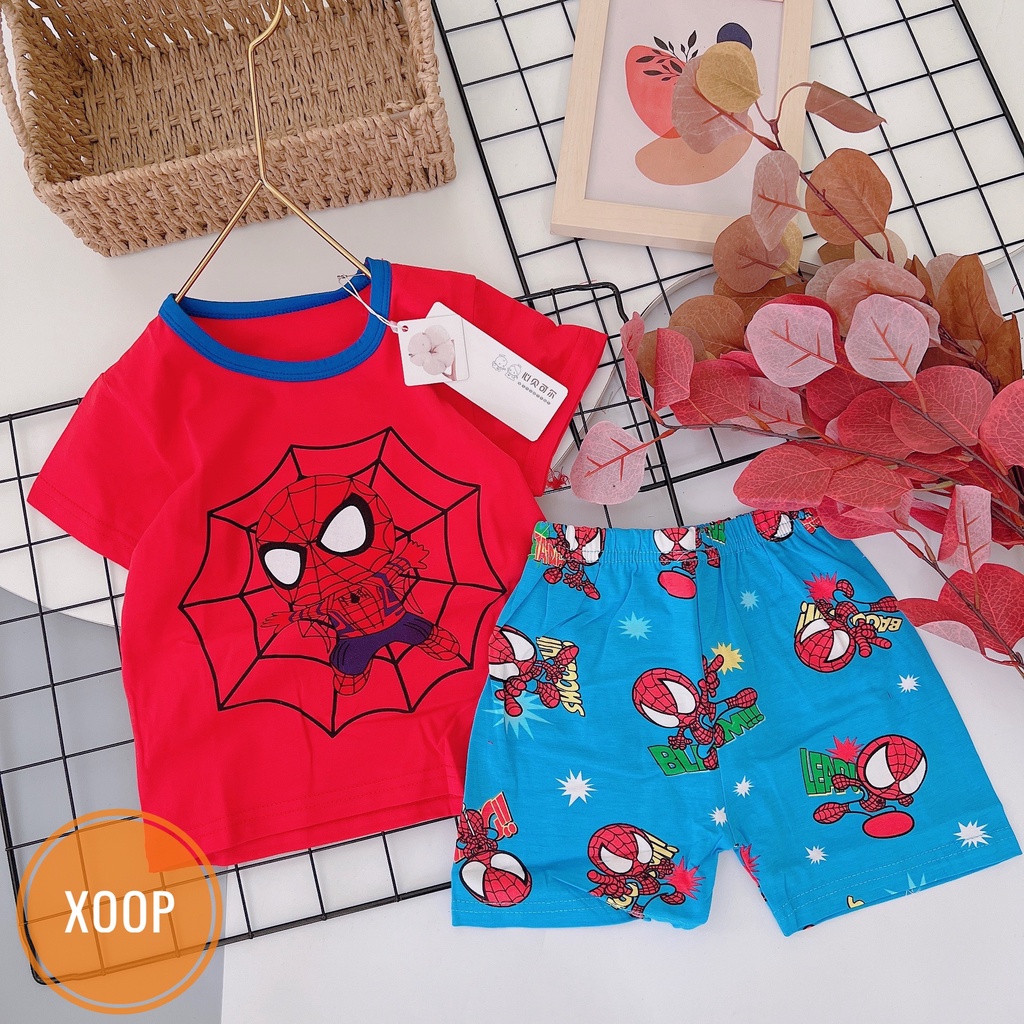 (Nhí 8-16kg) Bảng 5 bộ cộc tay cotton xuất hàn in hoạ tiết to cho bé (có chọn mẫu)