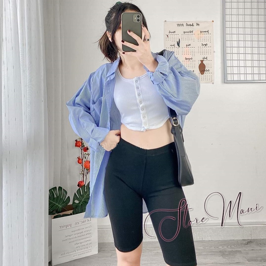 Quần legging lửng nữ nâng mông - kiểu quần đùi ngố thái nữ màu đen cạp cao siêu co dãn chất cotton đẹp cá tính