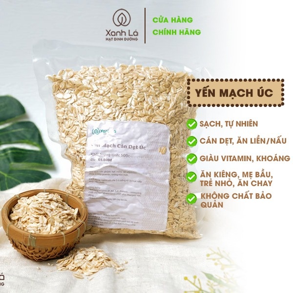 Yến mạch tươi nguyên cám cán mỏng XANH LÁ nhập khẩu Úc ăn liền, ăn kiêng healthy, mẹ bầu, ăn dặm