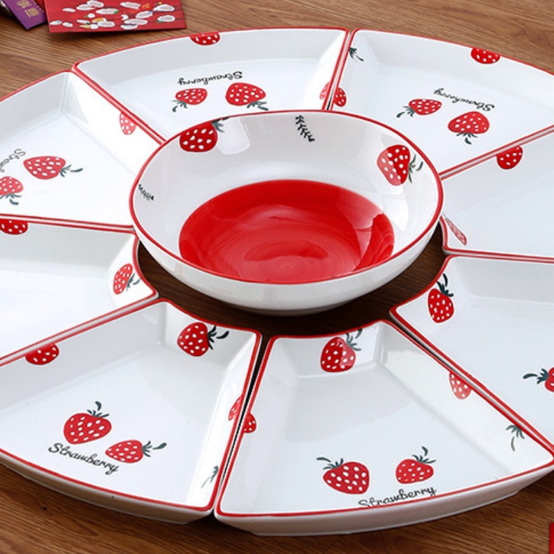 Bát đĩa - Set bát đĩa dâu tây đỏ 10 món xinh xắn phong cách Hàn Quốc có hộp đẹp - Phụ kiện bàn ăn