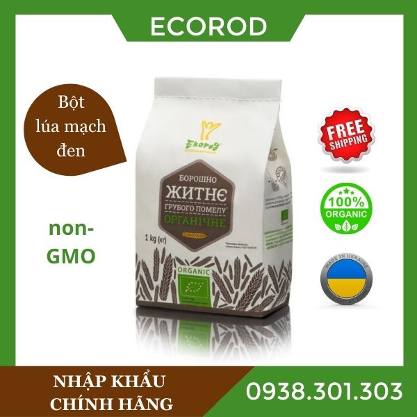 Bột lúa mạch đen nguyên cám hữu cơ (organic dark rye flour) Ecorod 1kg