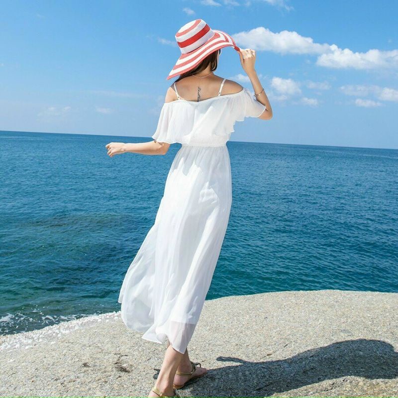 ĐẦM MAXI váy maxi đi biển dự tiệc TRẮNG TRỄ VAI 2 DÂY
