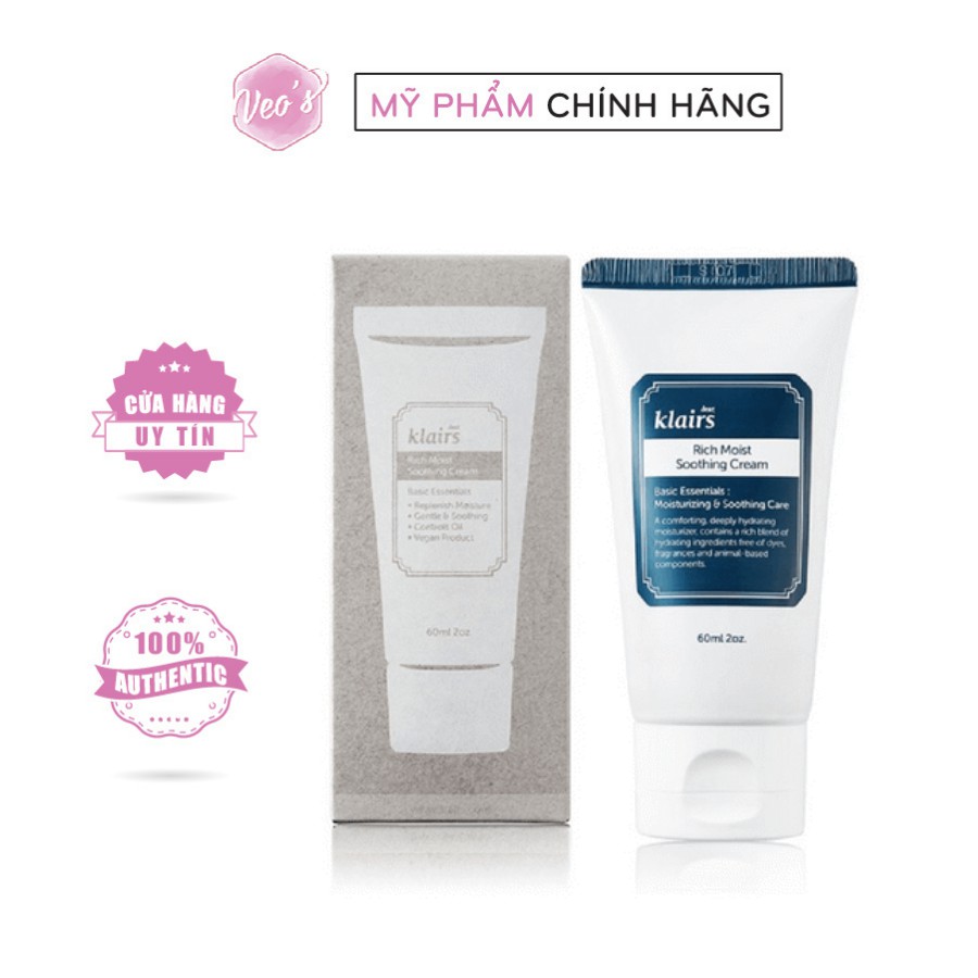 Kem dưỡng ẩm Klairs Rich Moist Soothing Cream 60ml/80ml