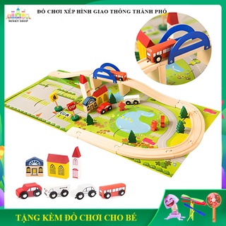 Sale sốc Đồ chơi xếp hình lắp ráp mô hình giao thông thành phố gỗ, đồ chơi trẻ em thông minh, cho bé phát triển