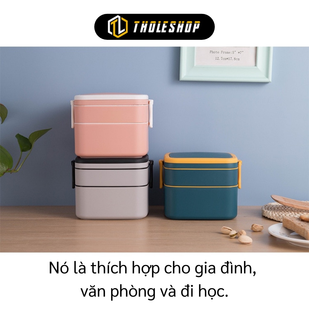 Hộp Cơm - Hộp Đựng Cơm, Thức Ăn Giữ Nhiệt 2 Tầng 1000ml Tặng Kèm Thìa Có Quai Xách 10047