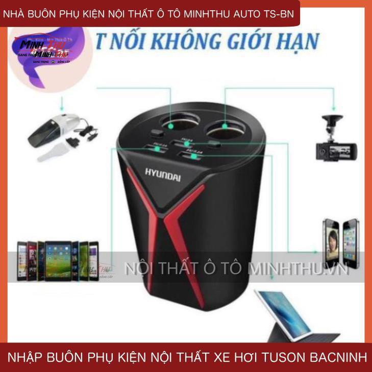 Cốc Chia Sạc Hyundai HY-18 Chất Lượng Cao (2 tẩu tròn 3 USB) Bảo Hành 12 Tháng