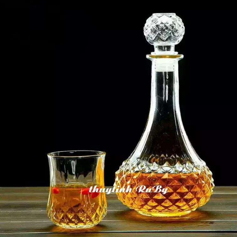 Combo 4 Bình Rượu Thủy Tinh Pha Lê 800ml - 1000ml, Chai Trưng Rượu Kiểu đẹp