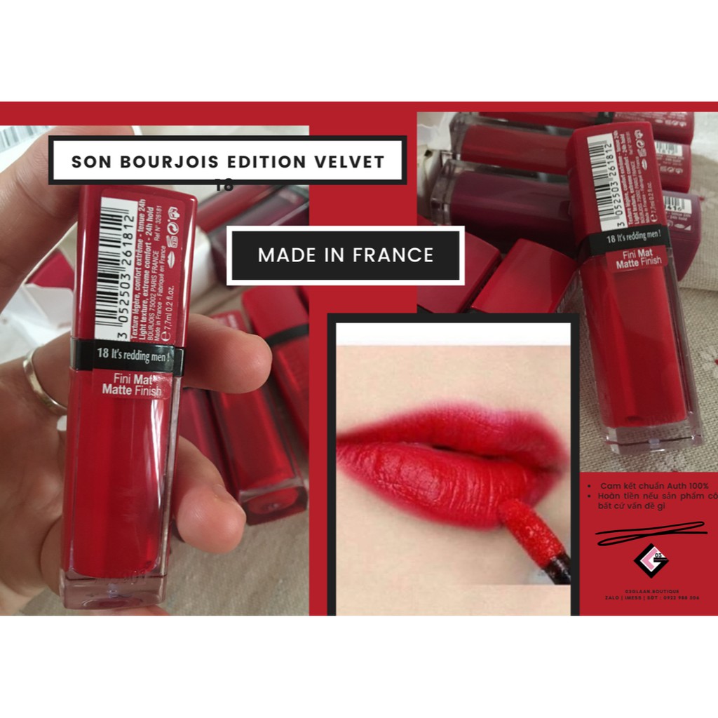 Son BJ Velvet 18 - Bourjois Rouge Edition Velvet Cam Kết Chuẩn Auth màu 18 : It’s redding mean