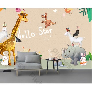 Tranh dán tường Tranh động vật đáng yêu trang trí phòng em bé, tranh dán tường 3d hiện đại (tích hợp sẵn keo) MS1049322