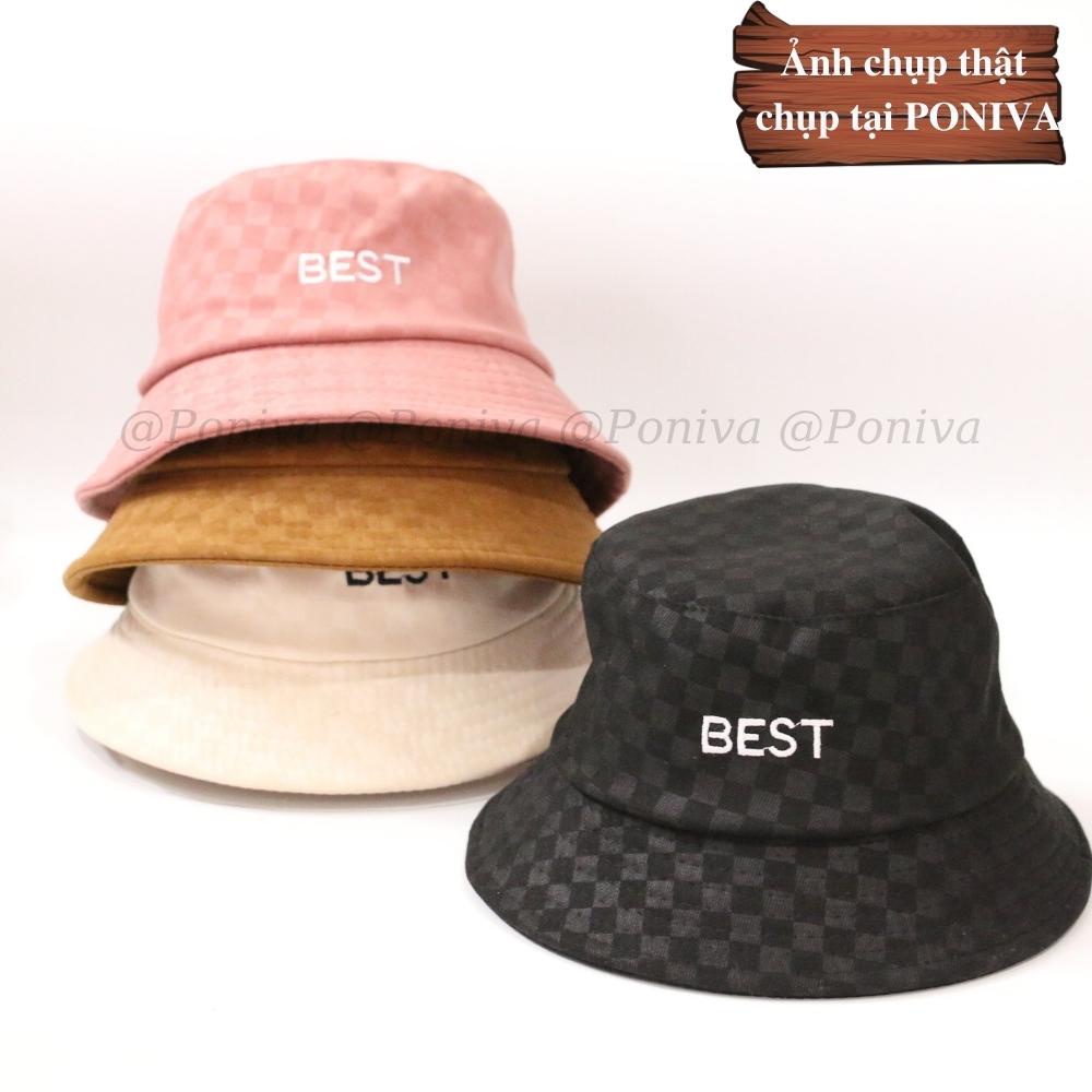 Mũ bucket ❤️ Nón tai bèo vành cụp thêu chữ BEST chất nhung caro form unisex Ulzzang Thời trang PONIVA siêu hot