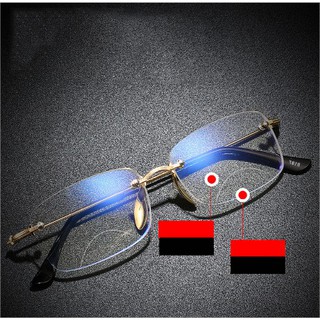 Kính lão thị trung niên nam nữ Hai tròng NHìn xa và gần không vành gọng khoan Nhật bản KT92UNIQUI