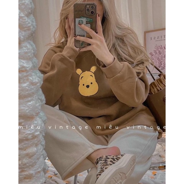Set quần áo 🌸 Bộ áo nỉ tay bồng quần dài màu nâu be gấu POOH oversize style Ulzzang dành cho nữ PHULA | BigBuy360 - bigbuy360.vn