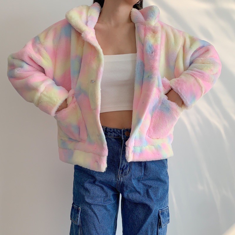Usthebasic - Áo khoác lông Tie Dye Embroidered Logo Jacket | BigBuy360 - bigbuy360.vn