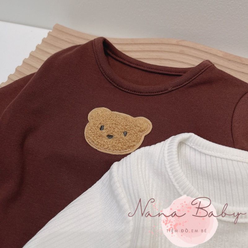 Áo thun dài tay cho bé trai và bé gái từ 4kg đến 12kg đính hình gấu đáng yêu QA32 Nanababy98