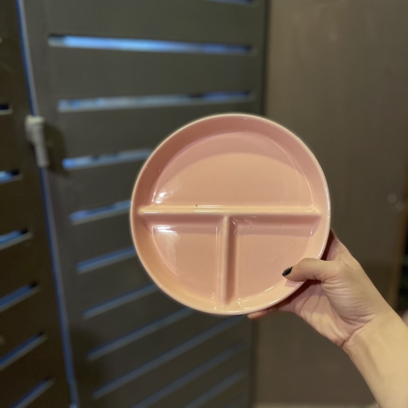 Dĩa sứ hình tròn chia 3 ngăn tiện lợi  khay mứt bánh tráng men sáng bóng bắc âu