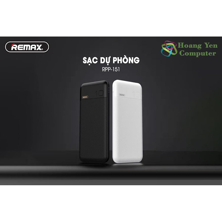 Sạc Dự Phòng Remax RPP-151 10000Mah (Sạc Nhanh QC3.0, PD 18W) 2 Cổng Sạc Vào, 1 Cổng Sạc Ra, Màn Hình Led