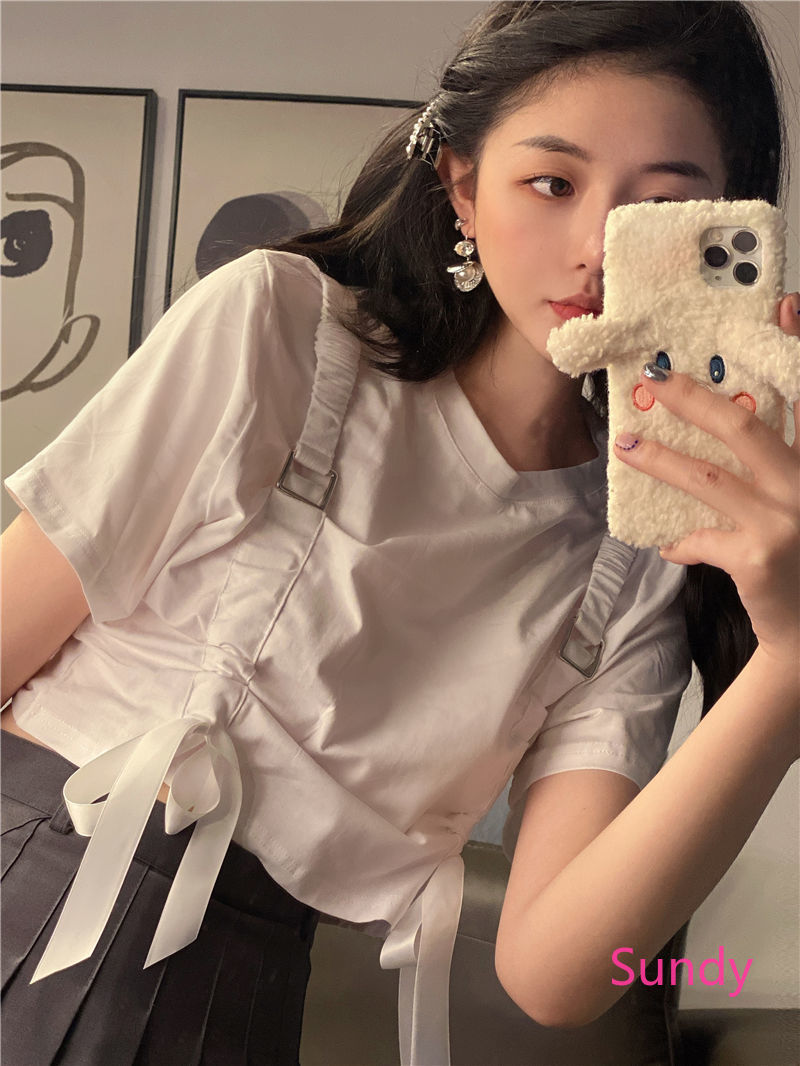 Áo croptop phối nơ buộc dây thời trang hè trẻ trung thời trang cho nữ | BigBuy360 - bigbuy360.vn