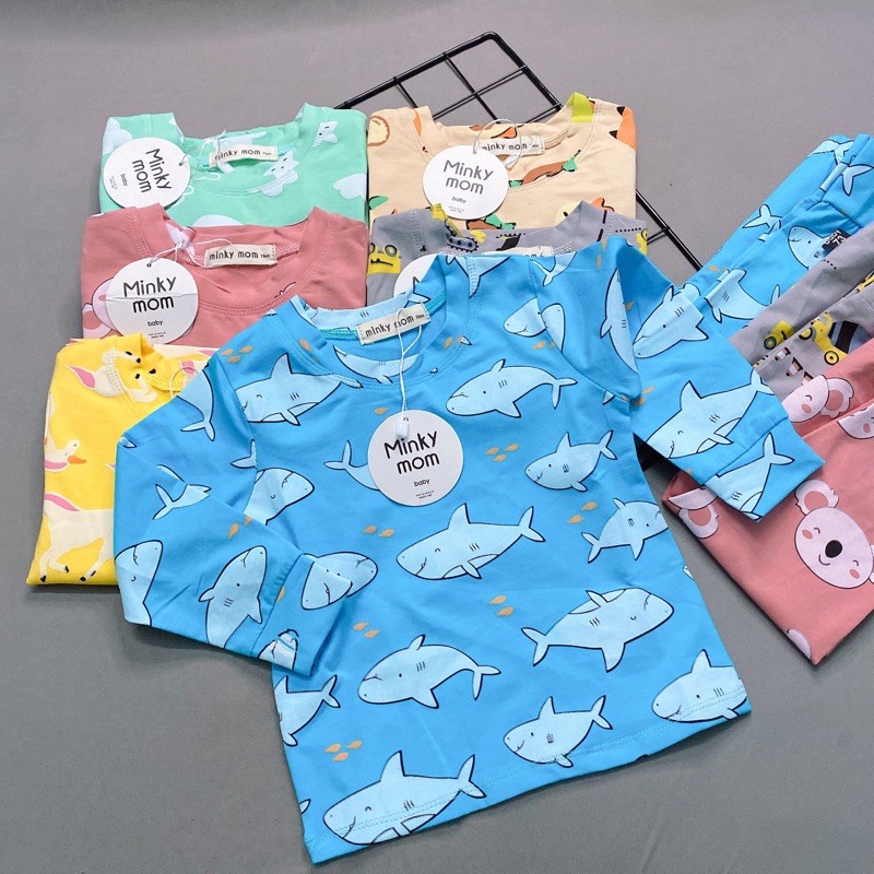 BỘ DÀI TAY MINKYMOM COTTON LẠNH IN HOẠ TIẾT [ baby shark -pony-xe]